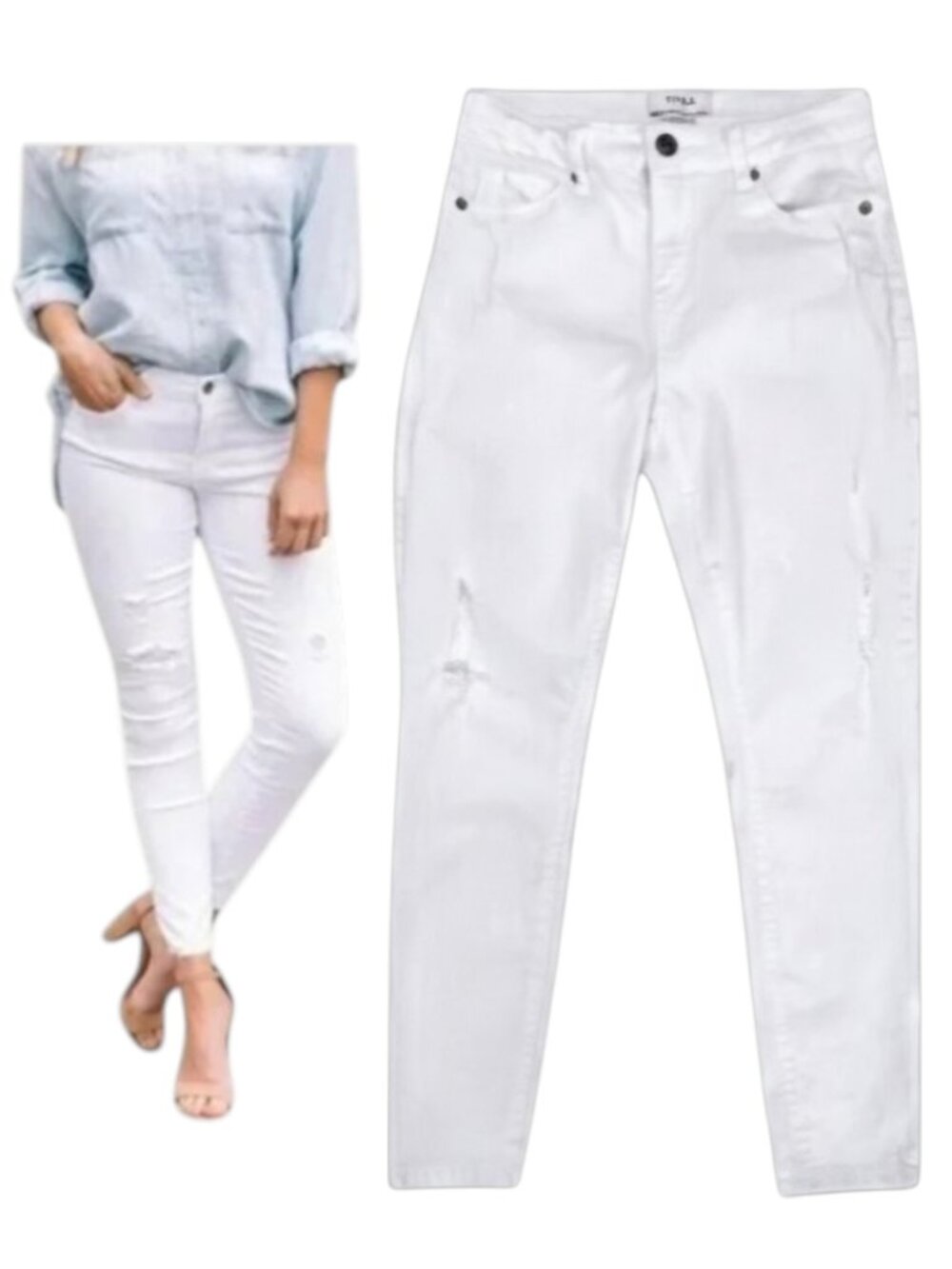 Pistola Skinny Jeans White Distressed Stretch Denim 27